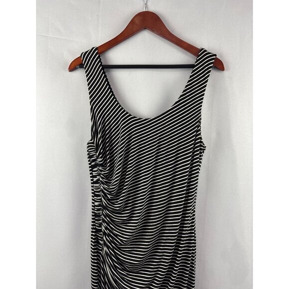 Bailey/44 Black & White Striped Ruched Sleeveless Dress Large - Picture 1 of 5